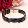 Herrenarmband aus schwarz-blauem Leder mit silberfarbenem Verschluss