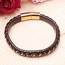 Braunes Herrenlederarmband Curb - goldfarbener Verschluss