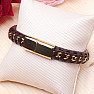 Braunes Herrenlederarmband Curb - goldfarbener Verschluss