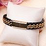 Kubanisches Herrenarmband aus schwarzem Leder in Goldfarbe