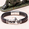 Schwarzes Herrenlederarmband mit Motorrad-Edelstahl