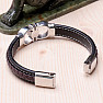 Herrenarmband aus schwarzem Leder mit Edelstahl