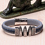 Herrenarmband aus blauem Leder Drei Menhire aus Edelstahl