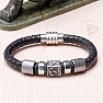 Herrenarmband aus schwarzem Leder und Edelstahl mit Ankern