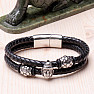 Doppeltes Herren-Lederarmband mit Buddha-Edelstahl