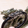 Herrenarmband aus schwarzem Leder mit einem Drachen aus Edelstahl